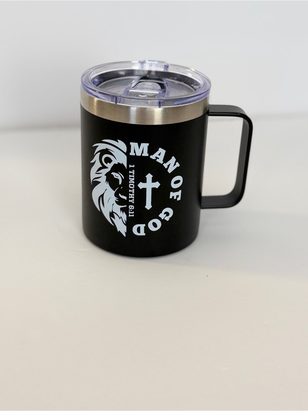 Man of God Black Insulated Travel Mug with Lid